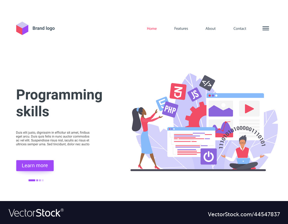 Programming skills landing page programmer vector image Programming skills landing page programmer