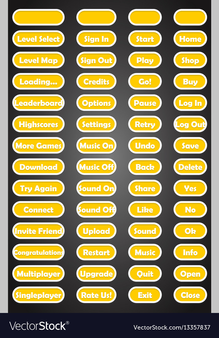 Set of text game buttons in flat style