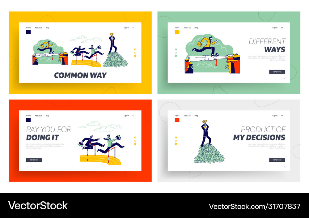 Social climber landing page template set Vector Image