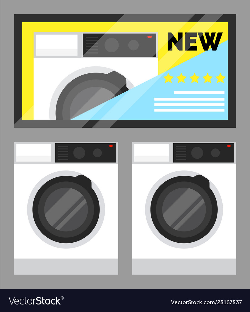 Washing machine models and tv set advertisement