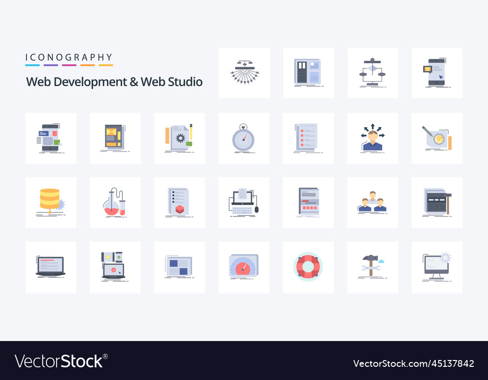 25 web development and studio flat color icon