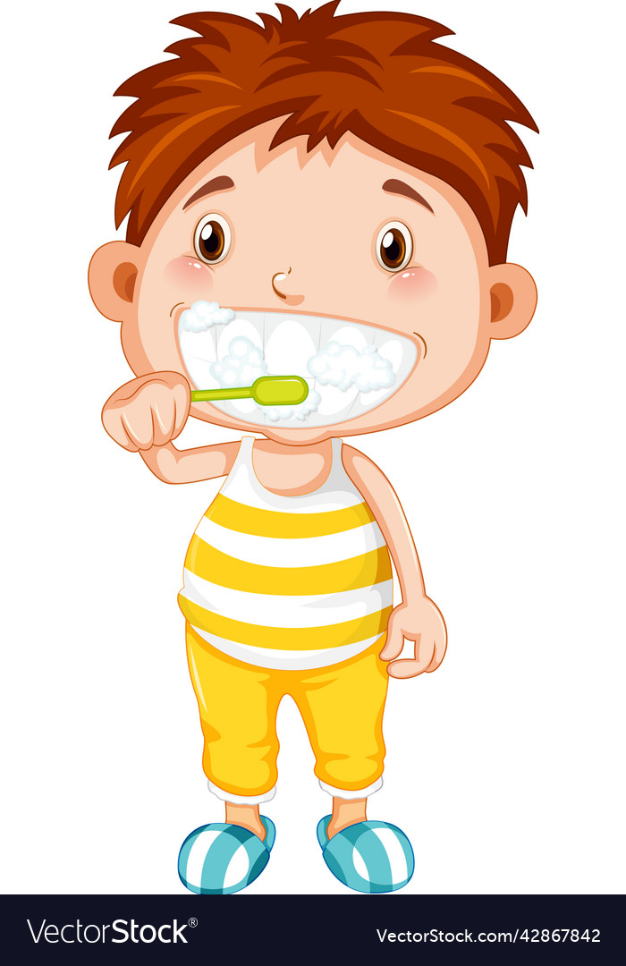 Boy cartoon brushing teeth Royalty Free Vector Image