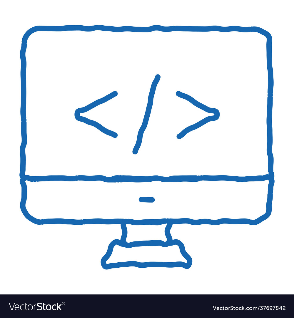 Coding computer monitor doodle icon hand drawn
