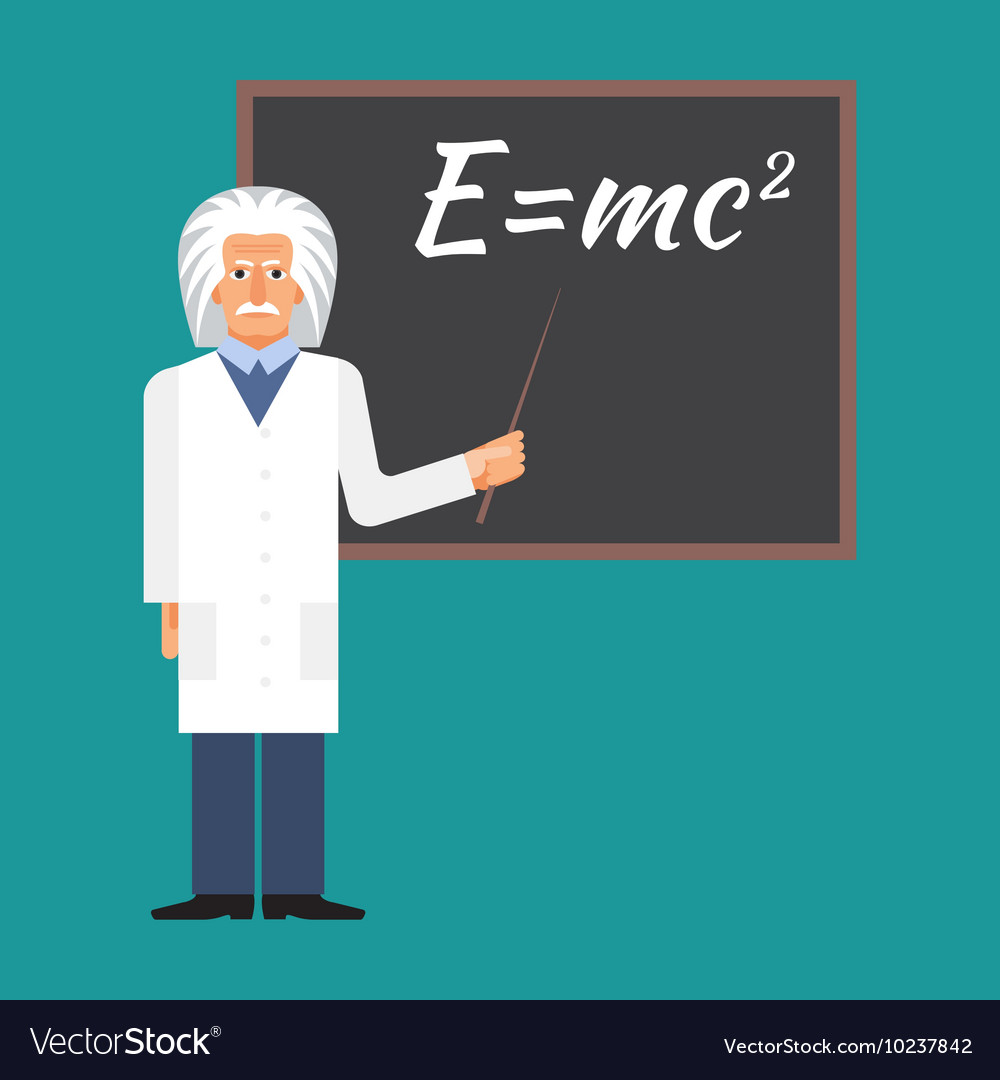 Einstein is standing next to blackboard Royalty Free Vector