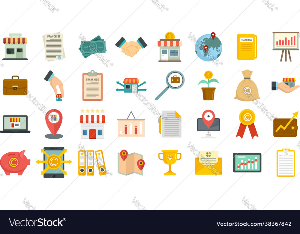 Franchise Icons Set Flat Isolated Royalty Free Vector Image