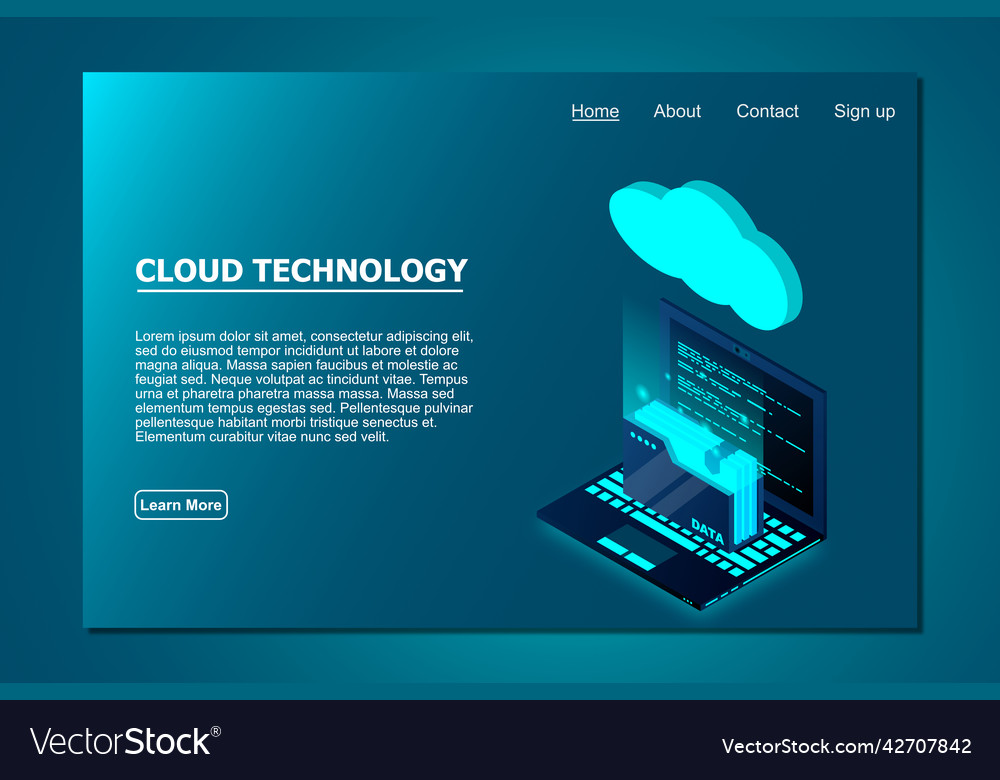 Isometric cloud technology with folder data vector image Isometric cloud technology with folder data
