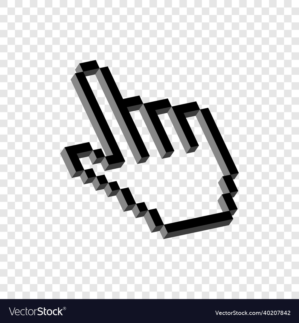 Pixel 3d hand pointer isolated omline cursor vector image Pixel 3d hand pointer isolated omline cursor