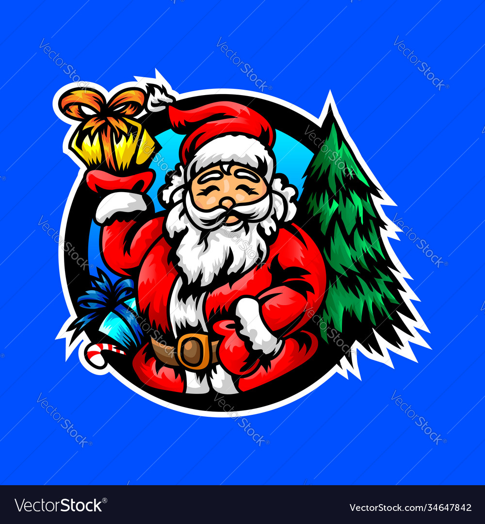 Santa claus with gift and christmas tree mascot