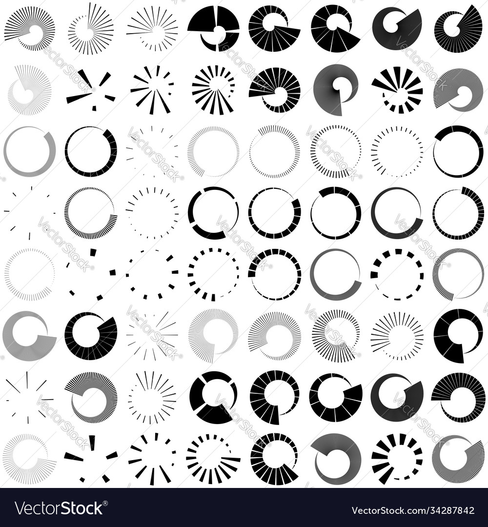 Set circular radial radiating lines beams rays vector image Set circular radial radiating lines beams rays