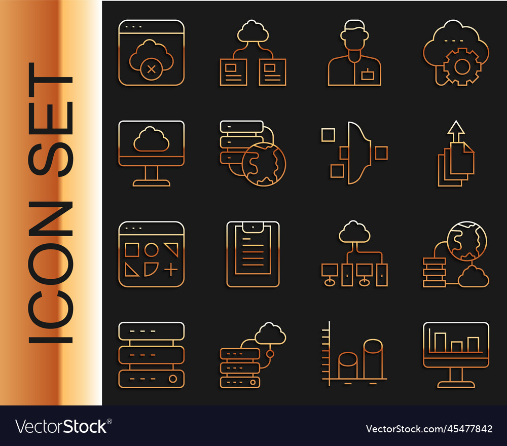 Set line monitor with graph chart network cloud vector image Set line monitor with graph chart network cloud
