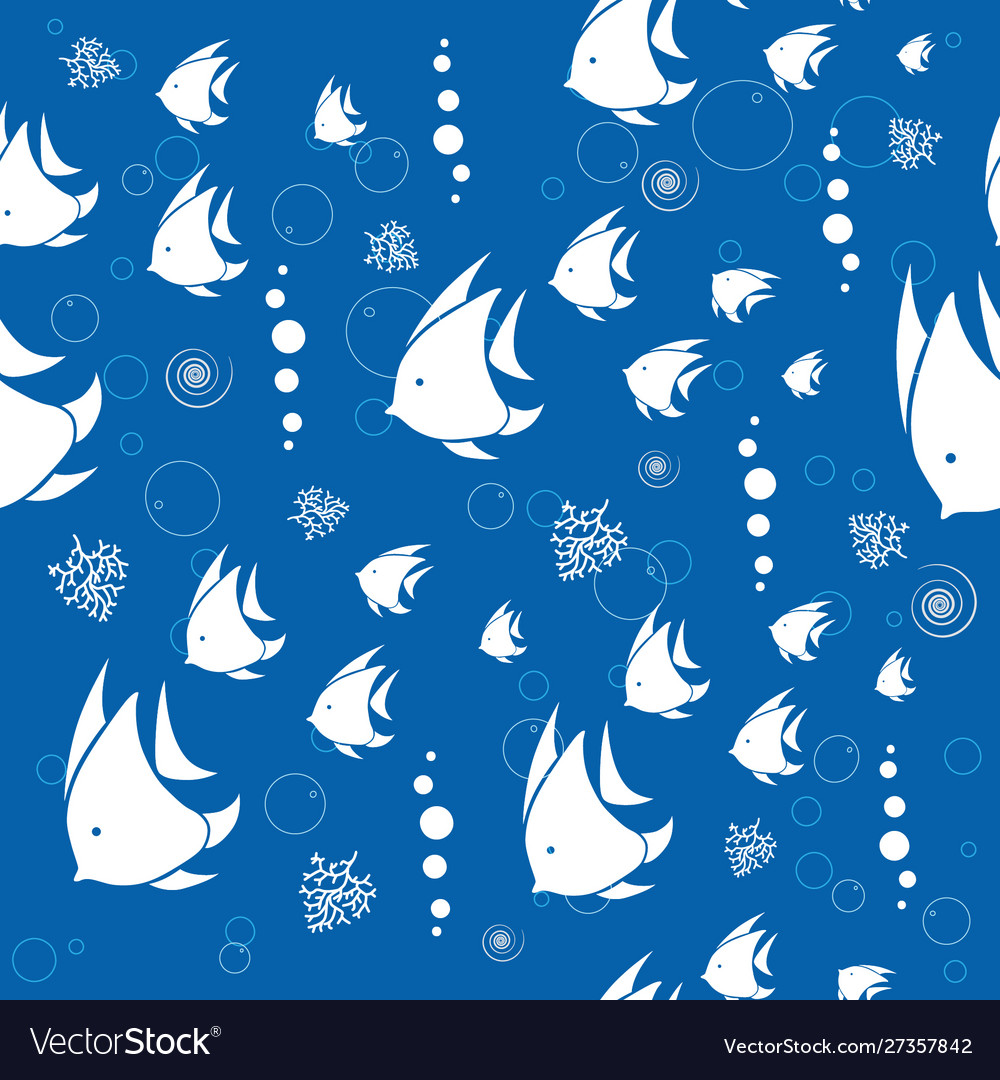 White fish on blue background seamless pattern