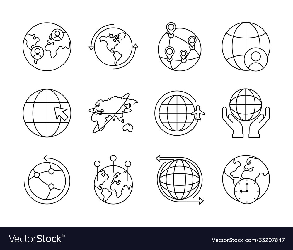 Bundle twelve world planet set icons