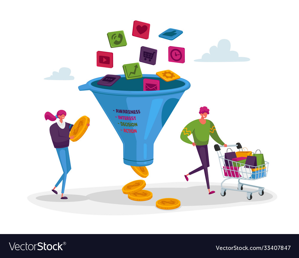 Conversion rate optimization tiny characters vector image Conversion rate optimization tiny characters