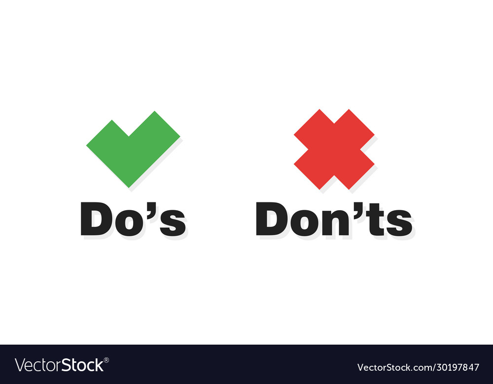 Do and dont check tick mark red cross icons vector image Do and dont check tick mark red cross icons