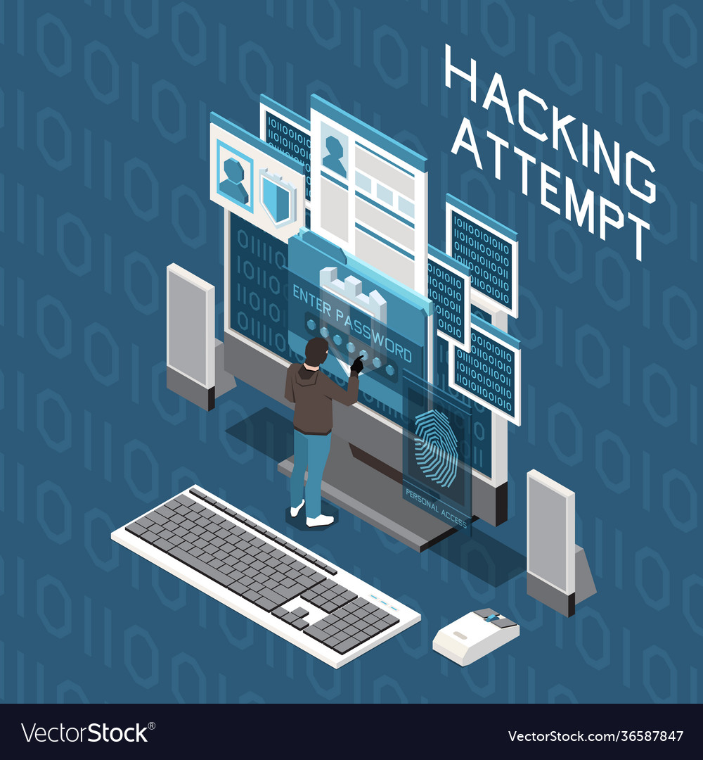 Hacking Attempt Isometric Composition Royalty Free Vector 8167