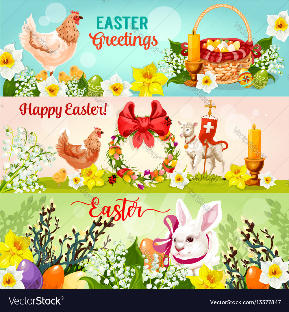 Happy easter day greetings banner set design vector image Happy easter day greetings banner set design