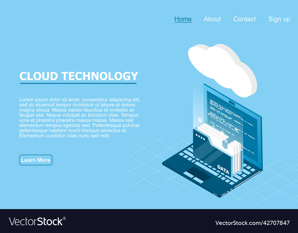Isometric cloud technology with folder data vector image Isometric cloud technology with folder data