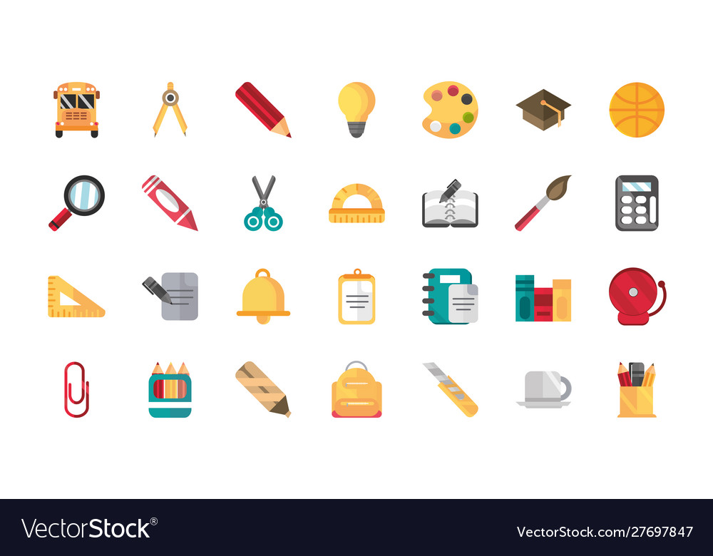 School and education supplies icons set Royalty Free Vector