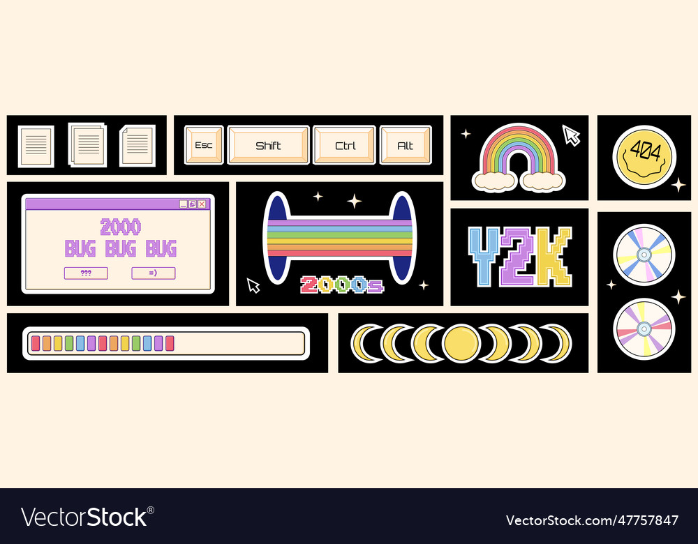 Set of different stickers open computer windows vector image Set of different stickers open computer windows