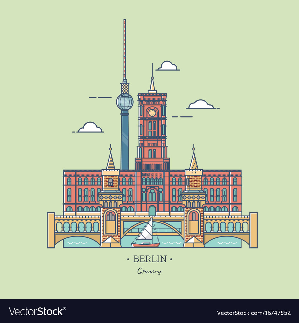 Banner Of Berlin City In Line Trendy Styletravel Vector Image