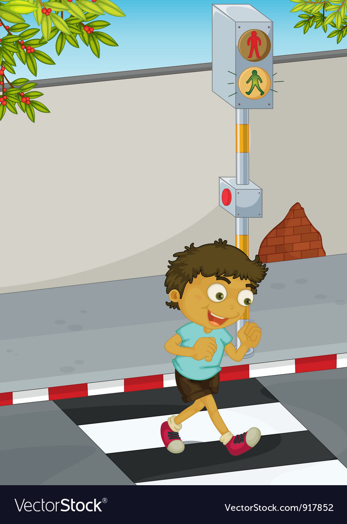 Boy crossing road Royalty Free Vector Image - VectorStock