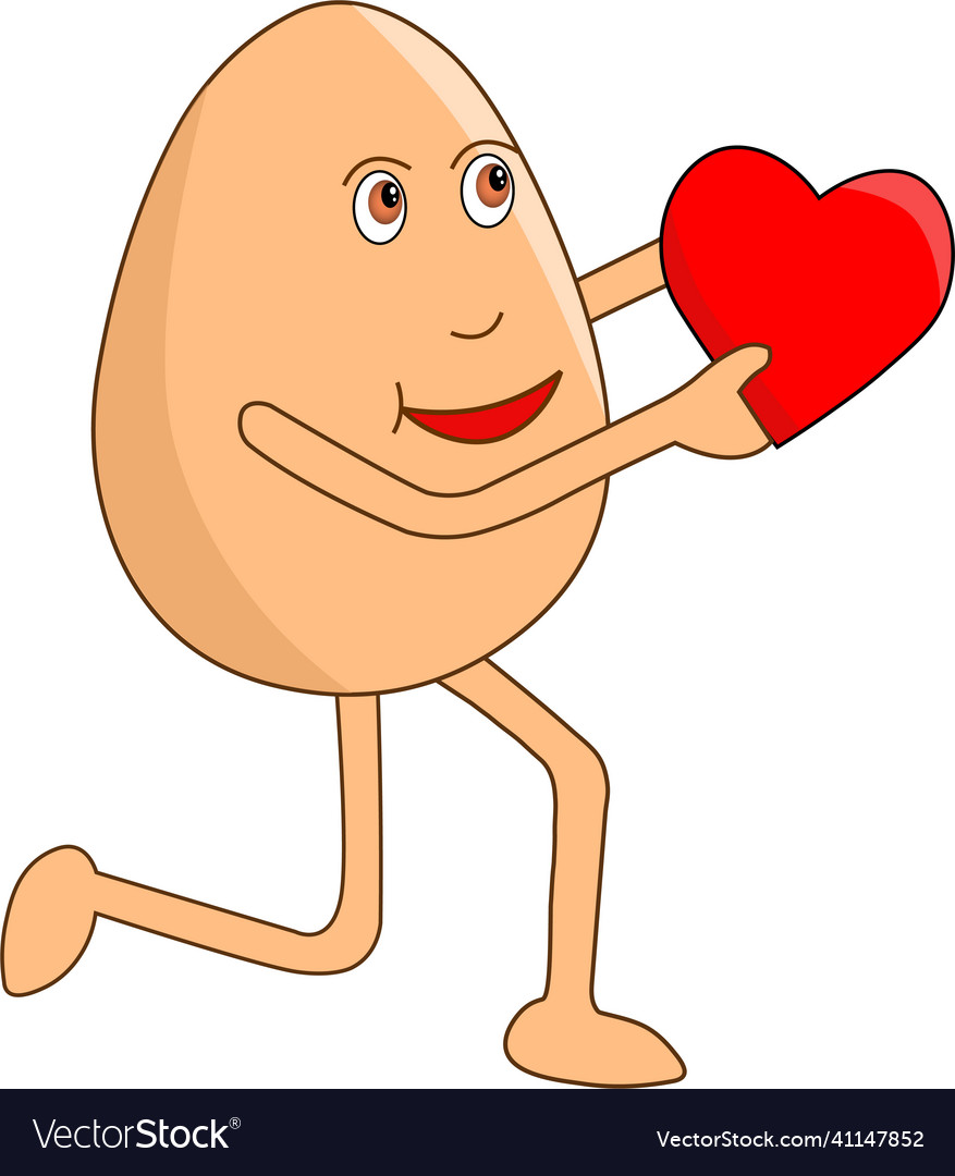 Egg male cartoon with a cute heart in his hand