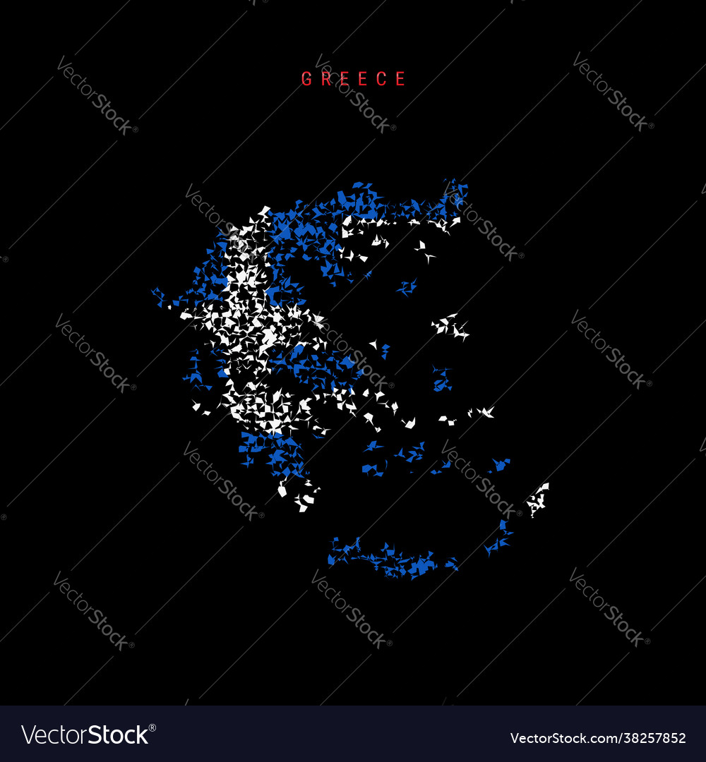 Greece flag map chaotic particles pattern