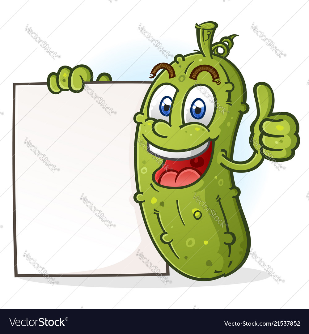 Pickle cartoon character holding poster sign Vector Image Pickle cartoon character holding poster sign Vector Image