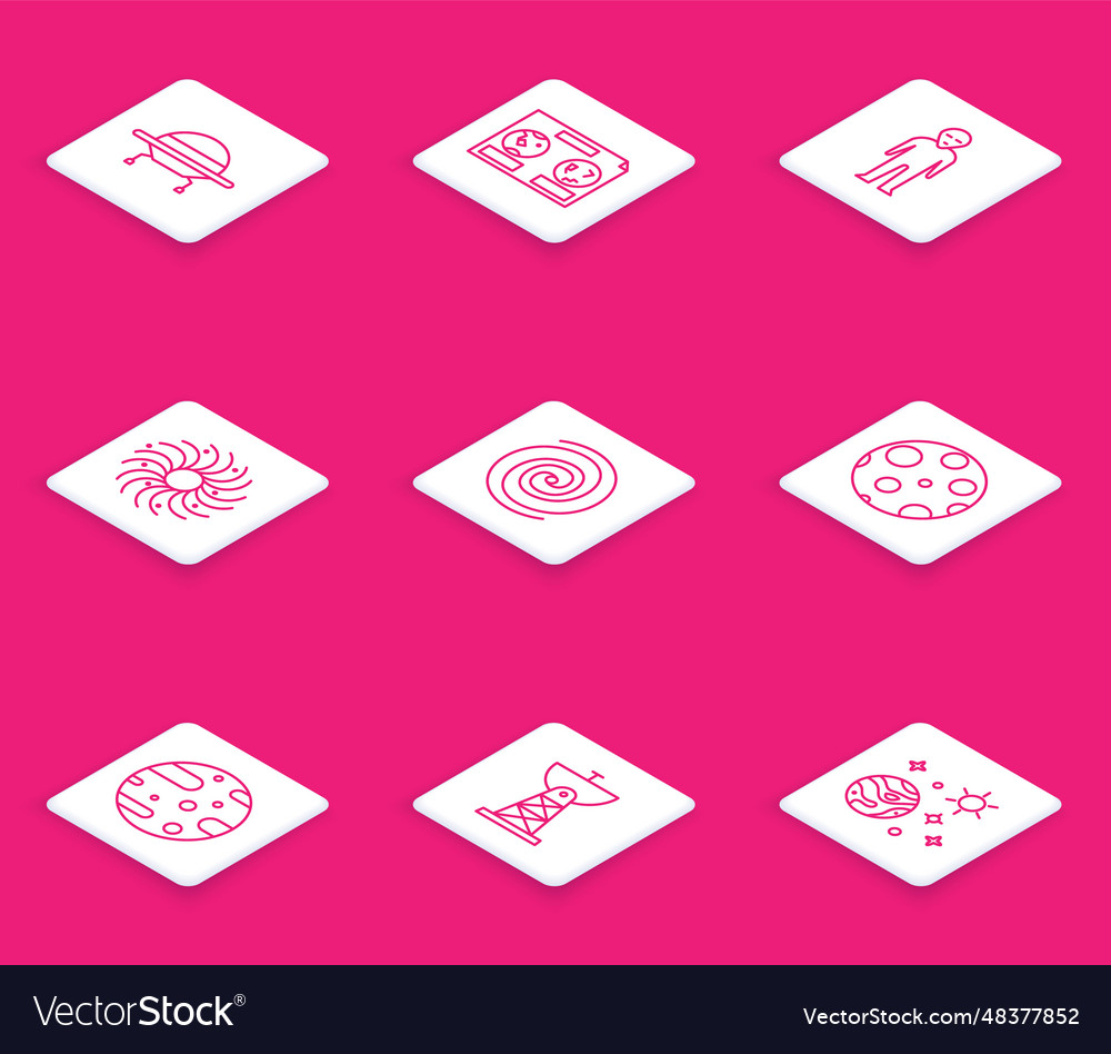 Set line ufo flying spaceship celestial map Vector Image Set line ufo flying spaceship celestial map