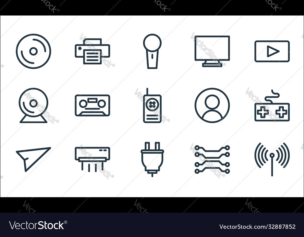 Technology line icons linear set quality vector image Technology line icons linear set quality