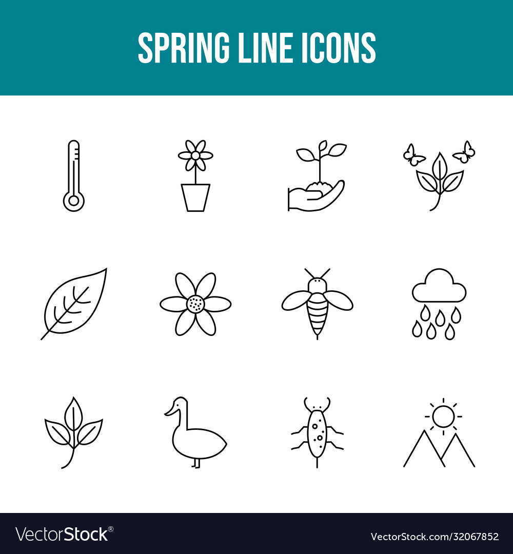 Unique spring line icon set
