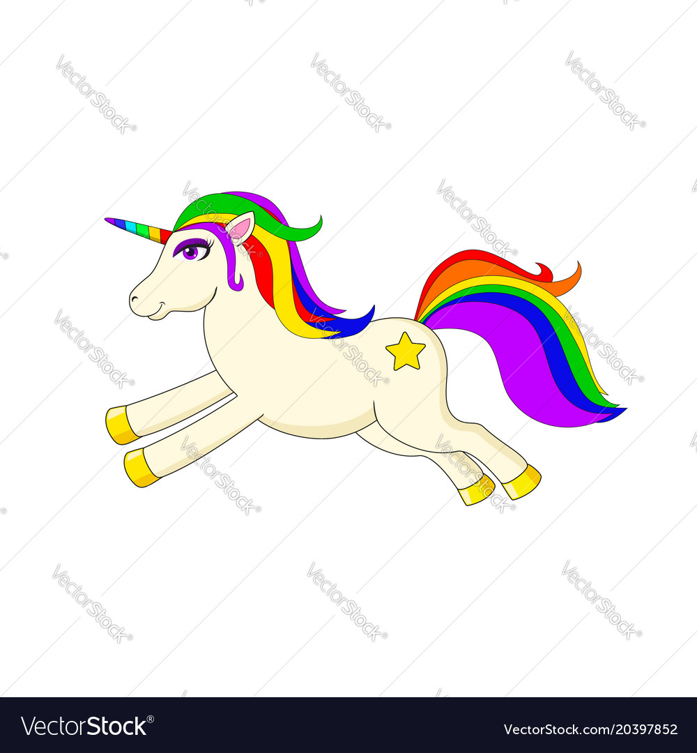 White running unicorn with multicolored mane