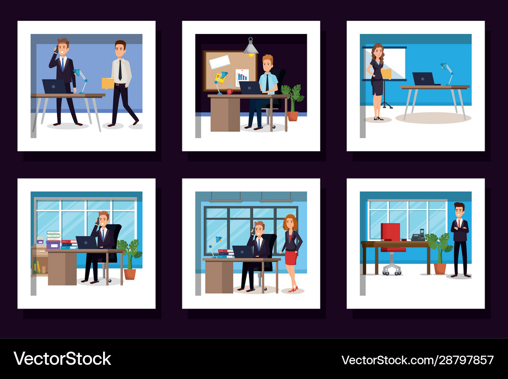 Bundle business people in workplace Royalty Free Vector