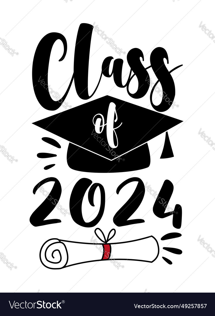 Class of 2024 - typography with graduate cap Vector Image