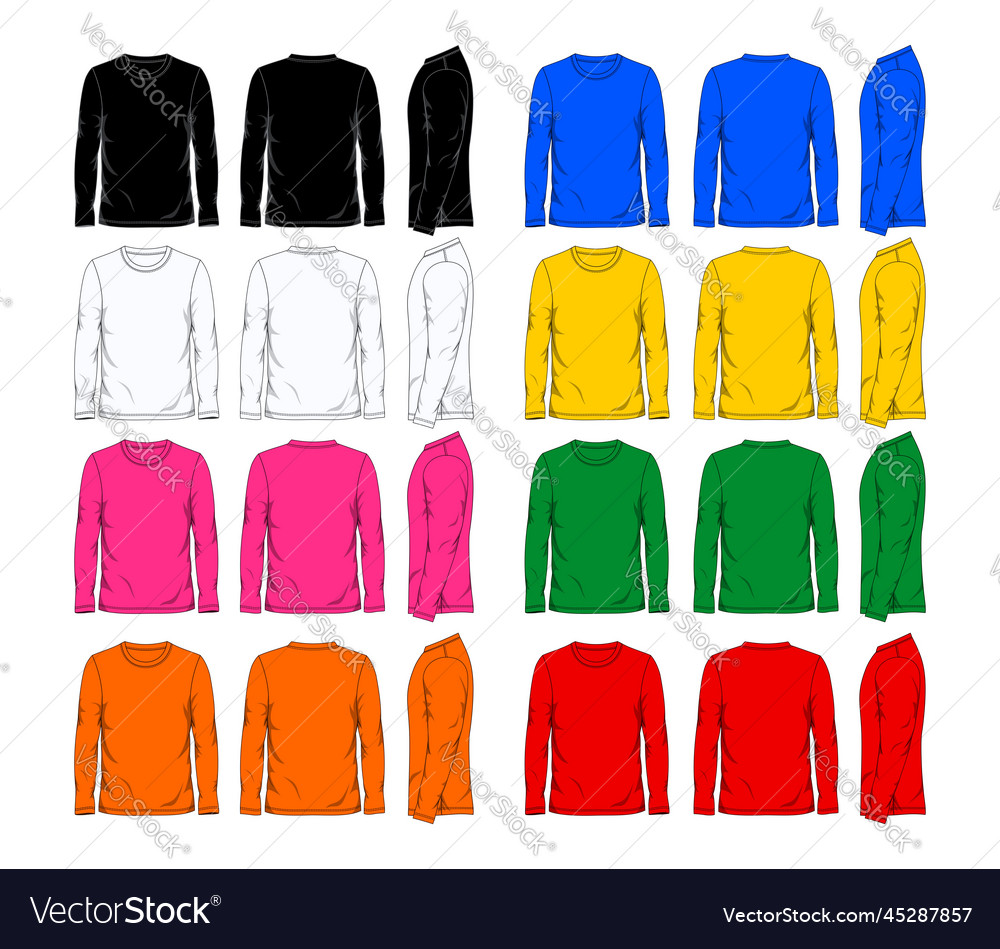 Colored long sleeve t shirt front side back Vector Image