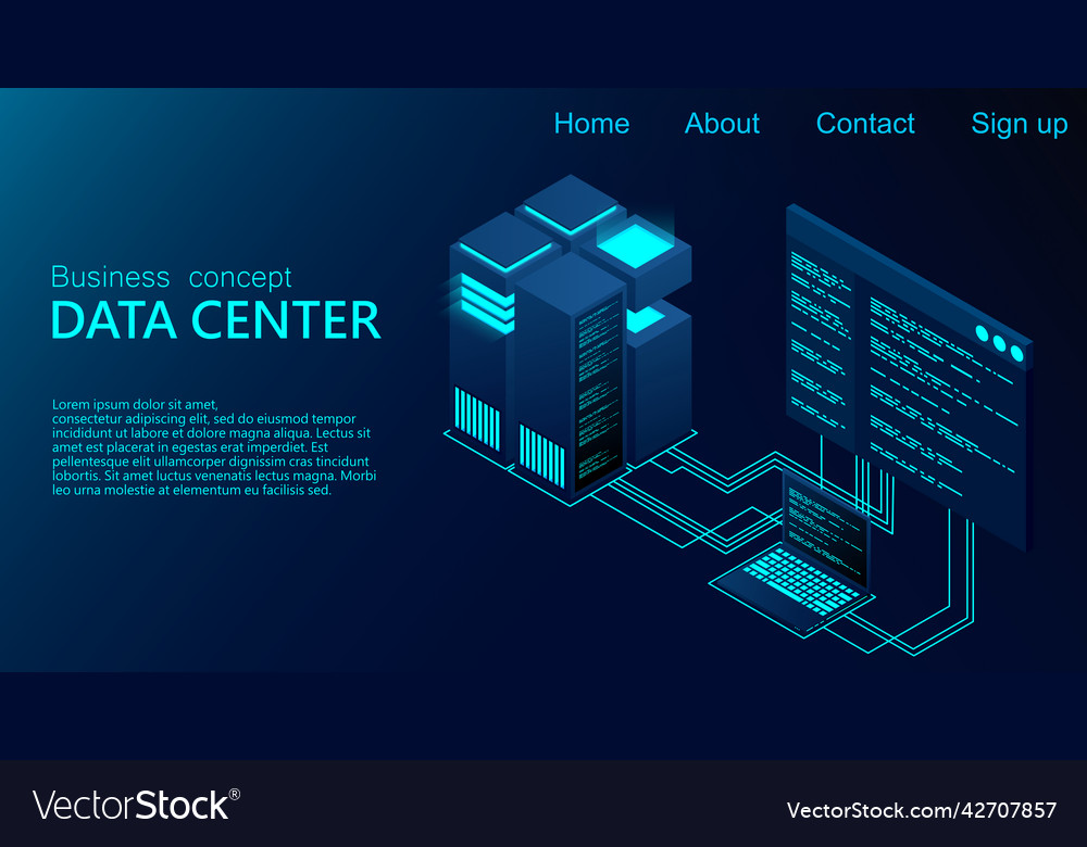 Concept of big data processing center isometric vector image Concept of big data processing center isometric