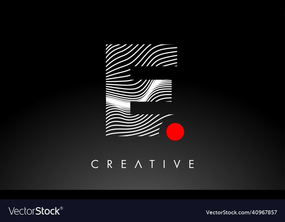 E Letter Logo with Warp Lines & Red Dot