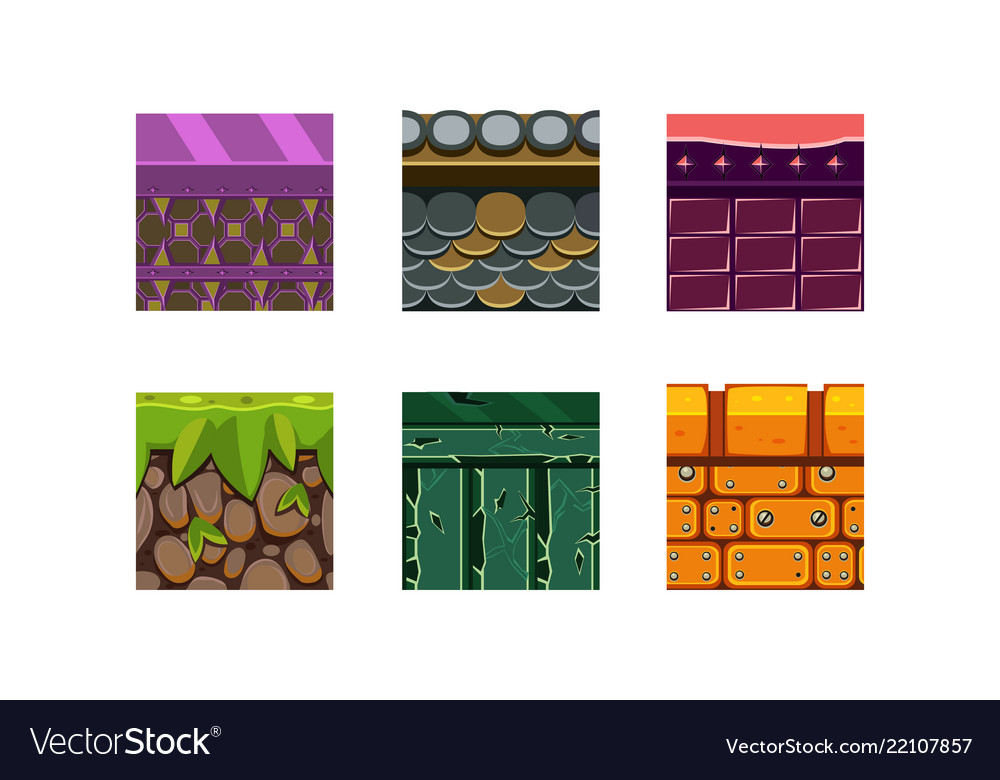 Flat set of 6 texture types and materials