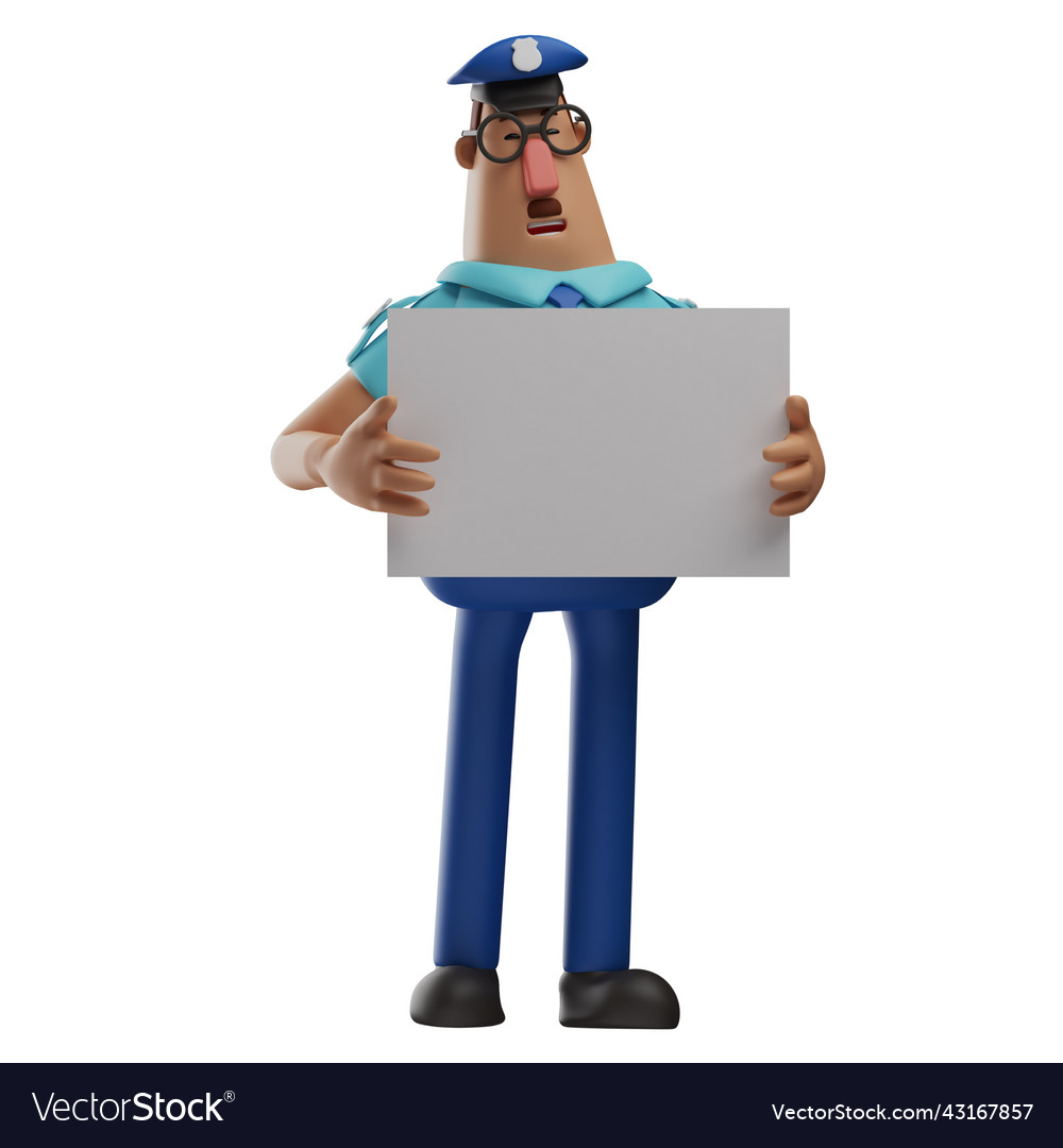 Funny face 3d police officer cartoon character hol