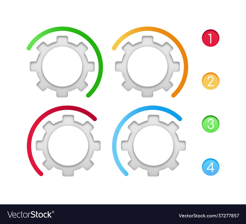 Gears with color line infographic elements set vector image Gears with color line infographic elements set
