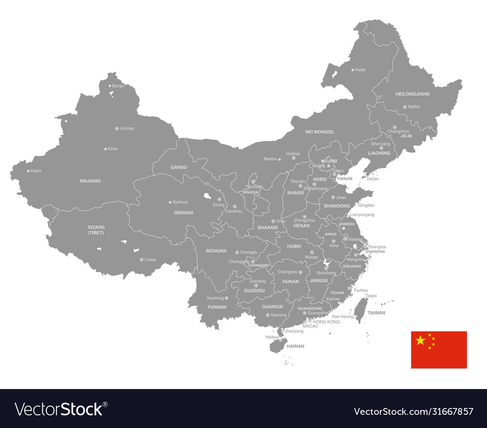 Grey political map china Royalty Free Vector Image