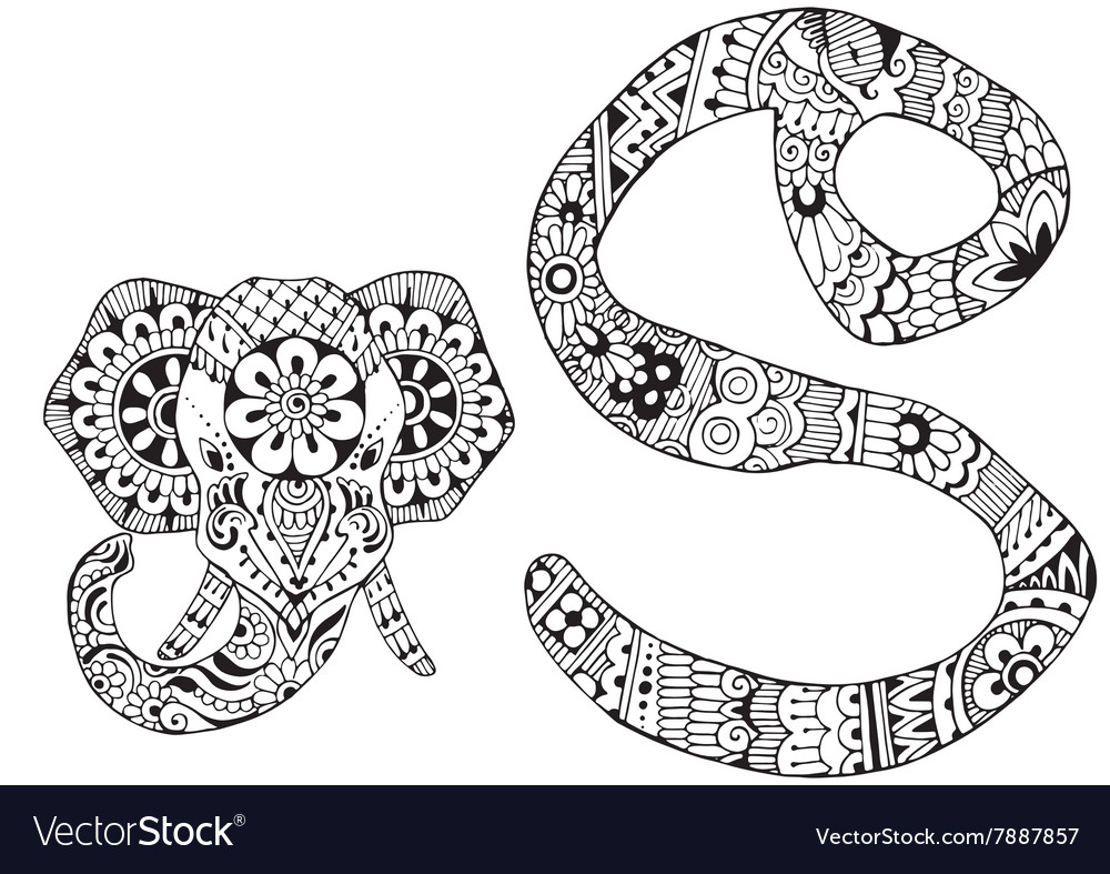 Letter S Decorated In The Style Of Mehndi Vector Image