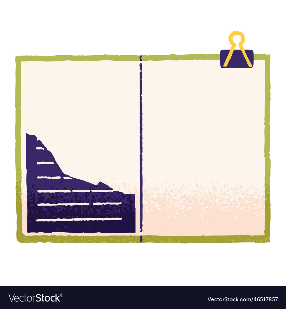 Open notepad notebook with office clip and torn vector image Open notepad notebook with office clip and torn