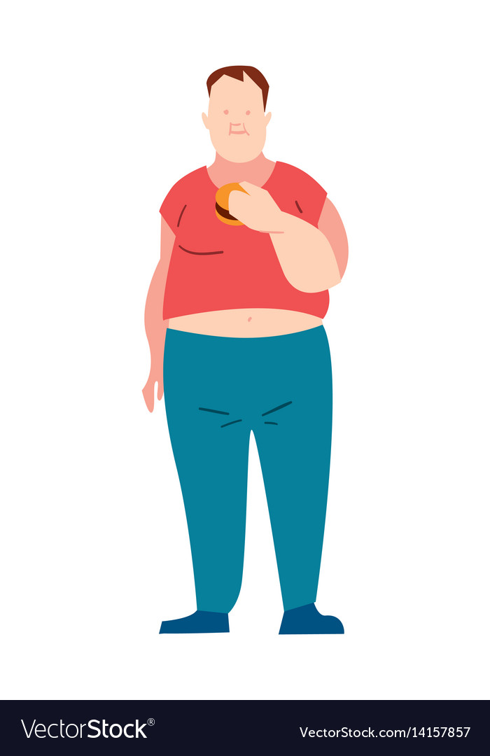 Overweight man eating fast food Royalty Free Vector Image