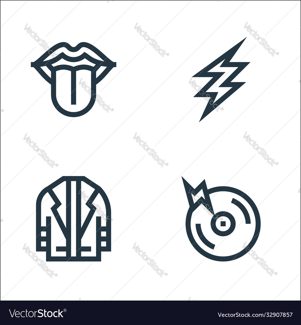 Rock and roll line icons linear set quality vector image Rock and roll line icons linear set quality