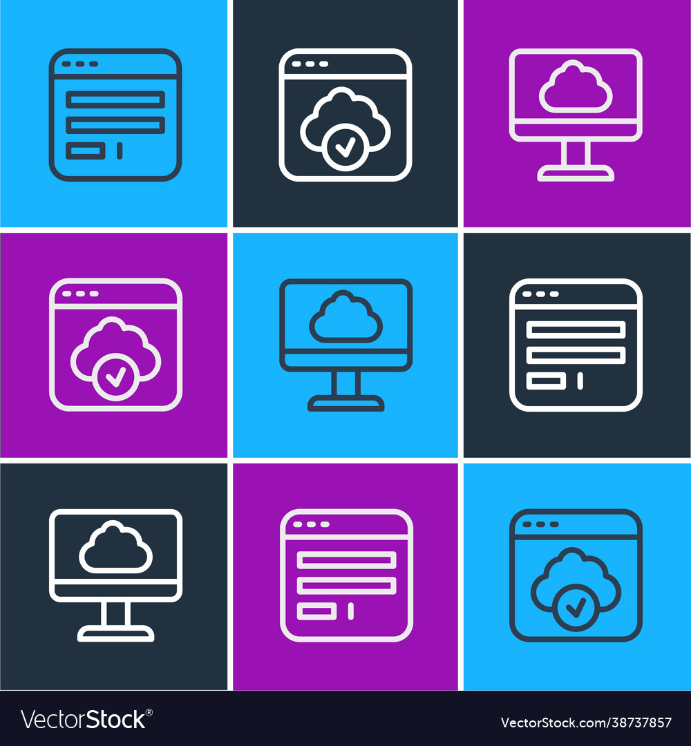 Set line browser window cloud technology data vector image Set line browser window cloud technology data
