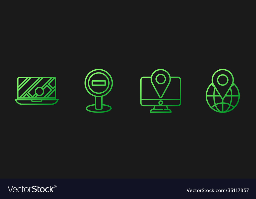 Set line monitor with location marker city map vector image Set line monitor with location marker city map