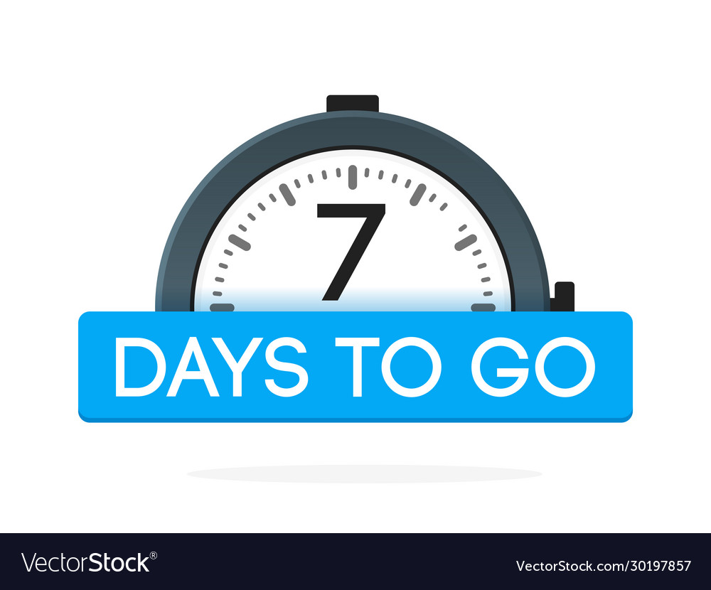 Seven day to go label alarm clock flat with blue Vector Image