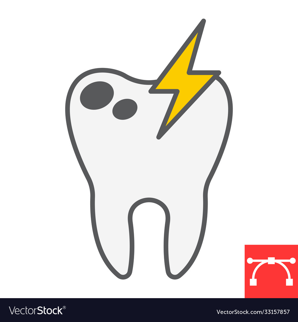 Sick tooth color line icon dental and stomatolgy