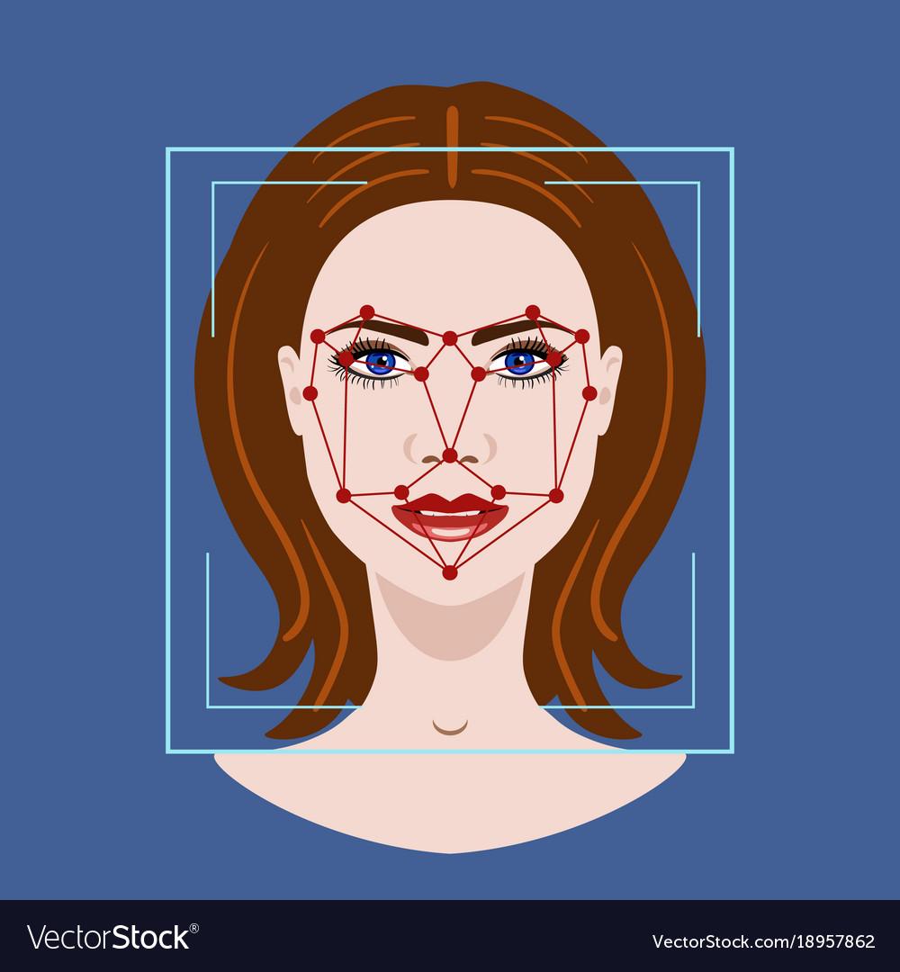 Facial recognition system with a face of woman Vector Image